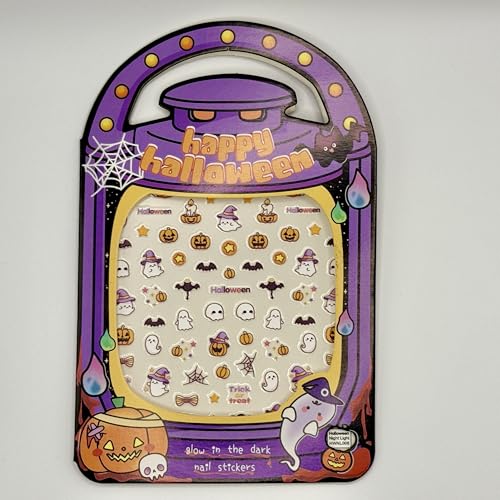 Glow in the Dark Halloween Nail Stickers - Pumpkin Ghost Bat Decals 2 Sheets
