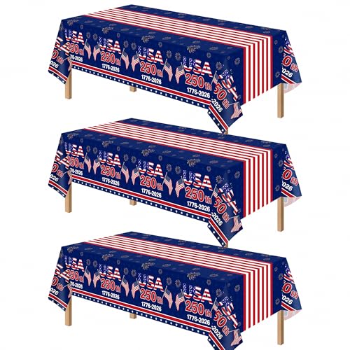 Patriotic Tablecloth for USA 250th Anniversary | 3 Pack, 54x108 in