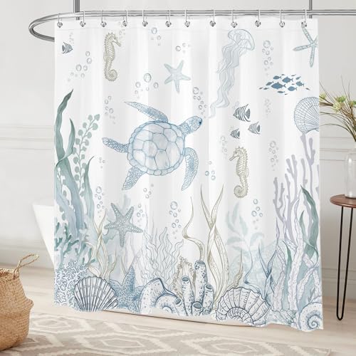 Sea Turtle Shower Curtain - Ocean Beach Theme, 72x72 Inch