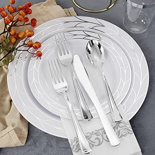 Silver Plastic Dinnerware Set - 175pcs Disposable Plates Cutlery Cups