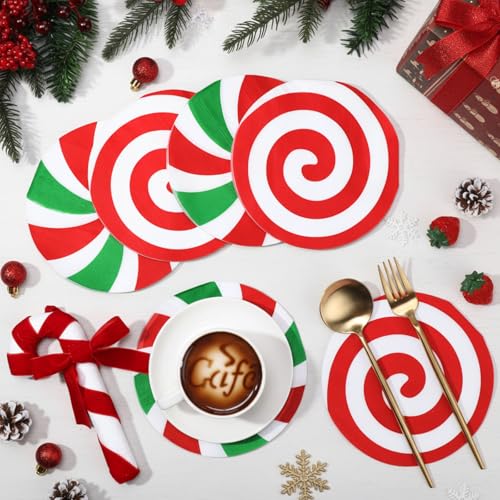 Christmas Candy Napkins - Disposable Paper Party Supplies, 6.3 Inch, 100 Pack - Candy Variation