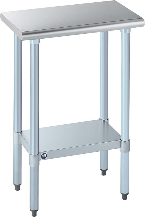 ROCKPOINT Stainless Steel Table for Prep & Work 14x24 Inches, NSF Metal Commercial Kitchen Heavy Duty Table with Adjustable Under Shelf and Table Foot for Restaurant, Home and Hotel