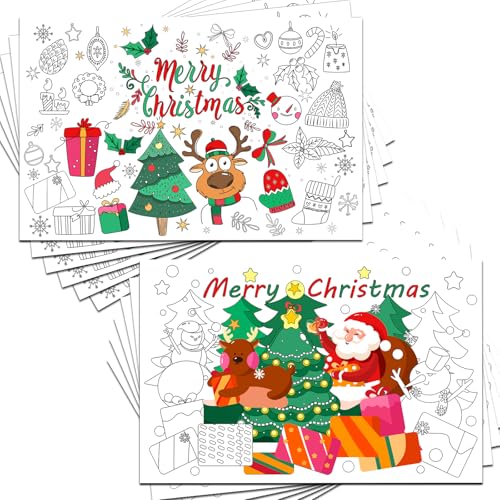 Merry Christmas Disposable Kids Place Mats - 12 Coloring Sheets 17x11 Inches