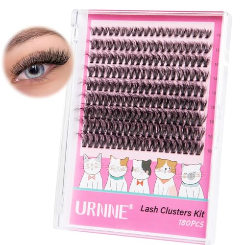 URNNE Fluffy 5D 40D Cluster Lash Extensions DIY Wispy D Curl Lashes 180pcs