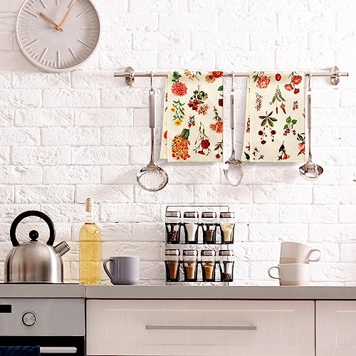 Preboun 4-Pack Vintage Flower Kitchen Towels - 16x24 Inch Absorbent Cotton
