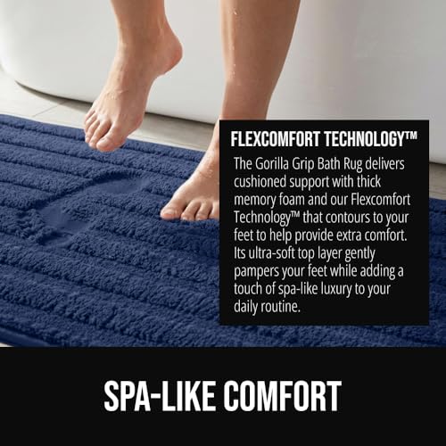 GORILLA GRIP Memory Foam Bath Mat, 24x16 Inch Navy Striped Bathroom Rug