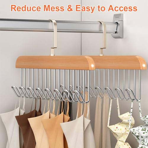 2 Pack Wooden Belt Hanger with 16 Hooks - Space-Saving Organizer