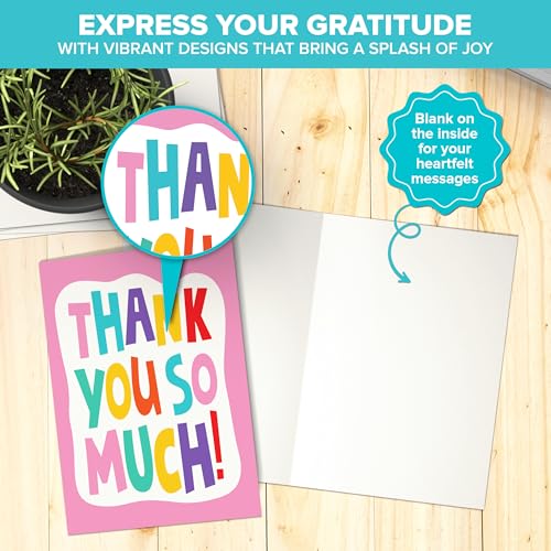 24 Pack Colorful Thank You Cards with Envelopes & Stickers