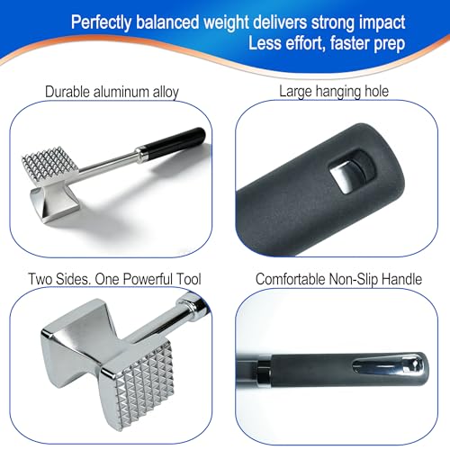 NimbusRise Dual-Sided Aluminum Meat Tenderizer Hammer with Grip