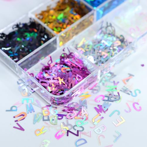 Holographic Alphabet Nail Glitter Sequins - 3D A-Z English Letter Nail