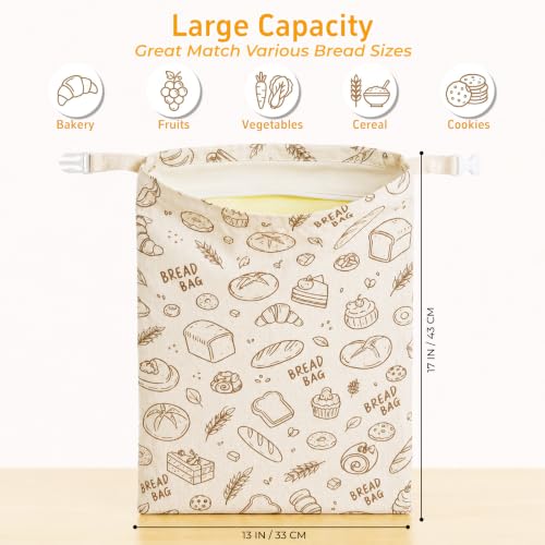 Noctivela Beeswax Bread Bags - Reusable Sourdough & Baguette Storage, 2 Pack, 13x17 Inches