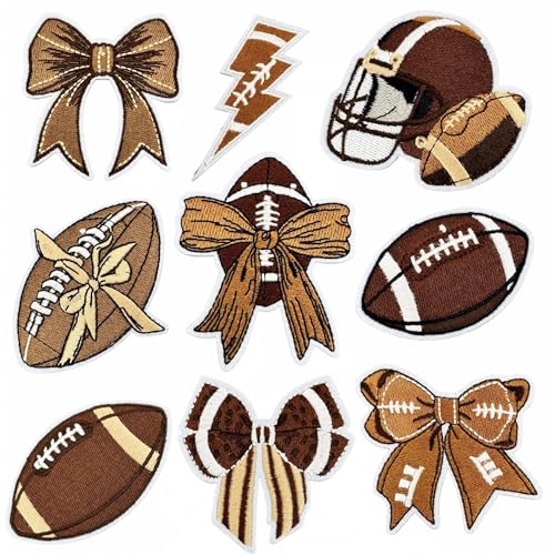 9 Pcs Soccer Iron On Patches - Brown Embroidered Applique for DIY