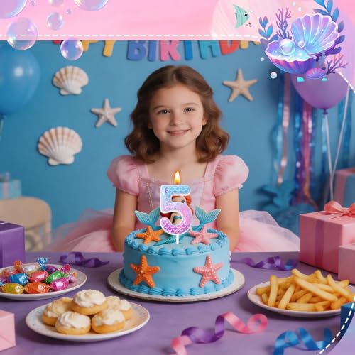 Mermaid Birthday Candles - Number 5 Cake Decoration Supplies