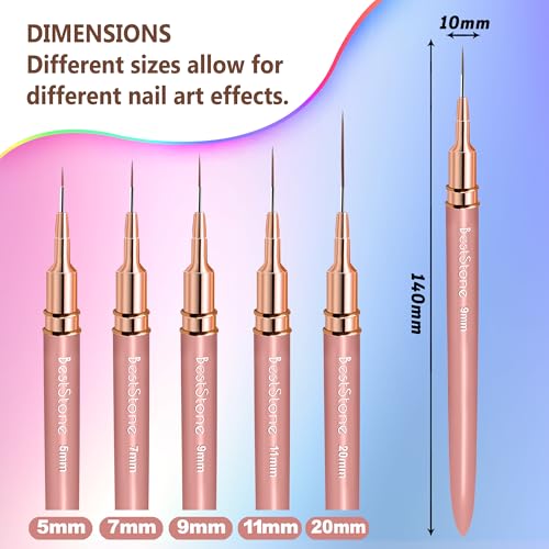 BestStone Nail Art Liner Brushes 5-Piece Gel Polish Painting Pen Set