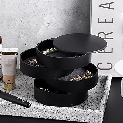 Black 4-Layer Rotating Jewelry Organizer Box for Women Travel Storage
