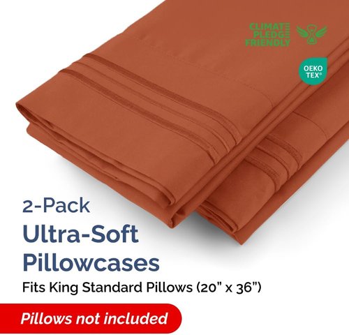 King Standard Pillow Cases - Soft Hotel Quality Pillowcase Covers | Comfy & Fade-Free - Terracotta - 2 Piece Set