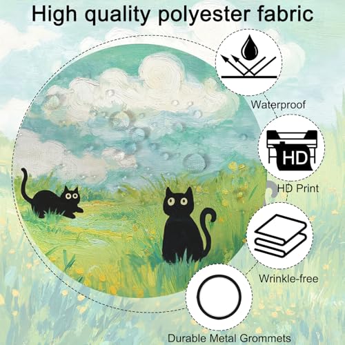 Funny Cat Shower Curtain - Waterproof Black Cat Design, 72x72 Inch