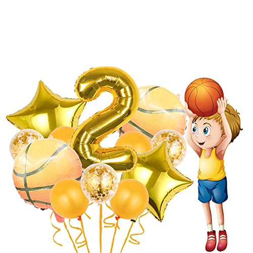 Basketball Party Balloons Set - 12 Pcs Gold Foil & Confetti