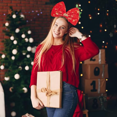 JUTTIRA Christmas Big Red Bow Headband Oversized Holiday Hair Accessory