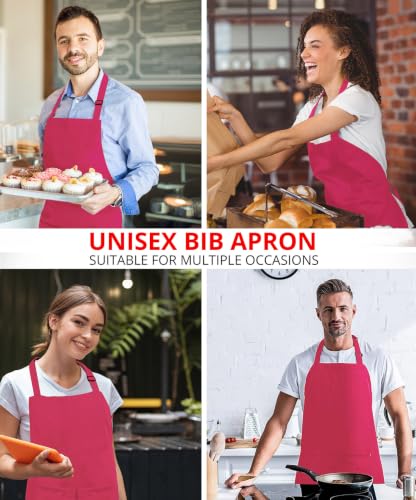 Utopia Kitchen Pink Bib Aprons 2 Pack Adjustable with 2 Pockets - 100% Polyester