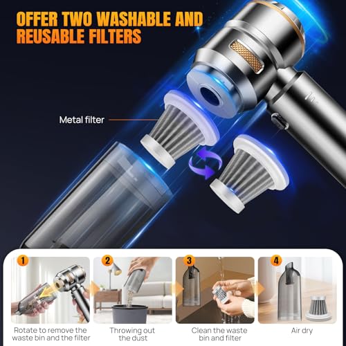 2-Pack Washable Steel Replacement Filters for Handheld Car Vacuum Cleaners