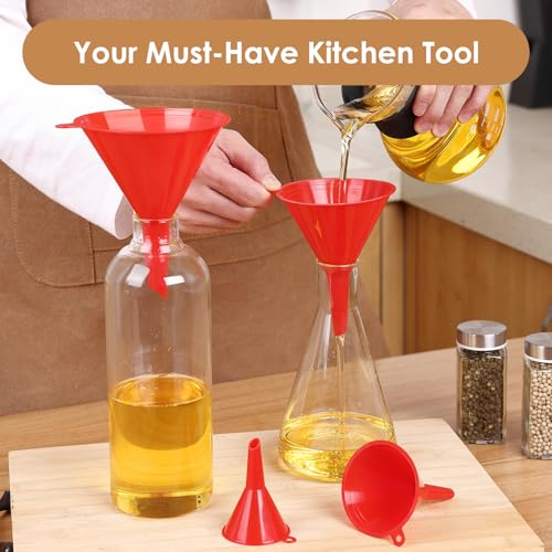 4-Piece Plastic Kitchen Funnel Set with Cleaning Brush - Food Grade Durable Funnels for Cooking & Lab Use