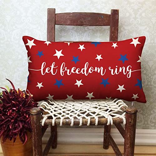 Patriotic 4th of July Pillow Cover 12x20 - Let Freedom Ring