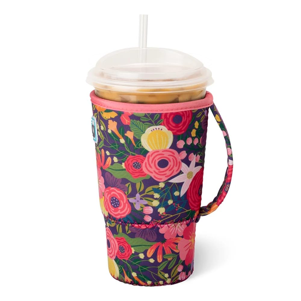 Swig Life Large Iced Cup Coolie, 30-32oz Iced Coffee Cup Insulator Sleeve with Handle, Neoprene Insulated Coolie Keeps Drinks Cold (Secret Garden)