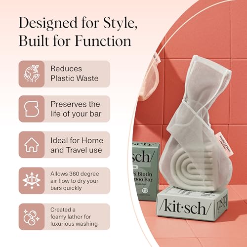 Kitsch Soap Saver Mesh Bag with Tag Identifier for Shampoo Bars