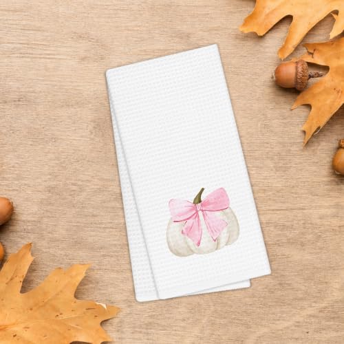 Pink Coquette Bow Pumpkin Kitchen Towel - Color 6, 16x24 Inch Fall Hand Towel
