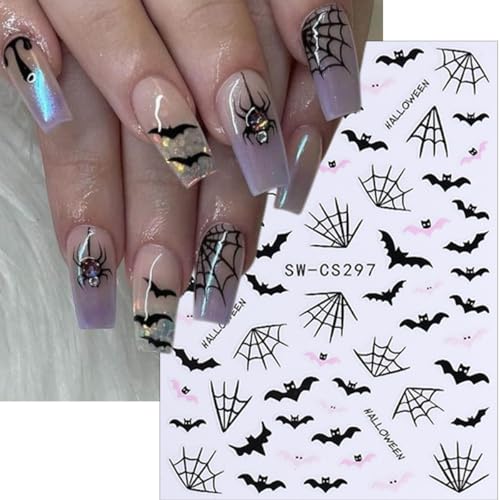 KTAABTR 8 Sheets Halloween Nail Stickers 3D Spiders Skulls & Pumpkins Decals