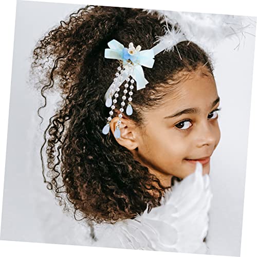 Chinese Style Flower Hair Barrette with Pearl and Tassel Drop, 2 Pcs