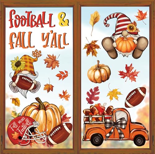 Fall Football Window Clings - 6 Sheets Gnome Pumpkin Decor | Football and Fall Y'all