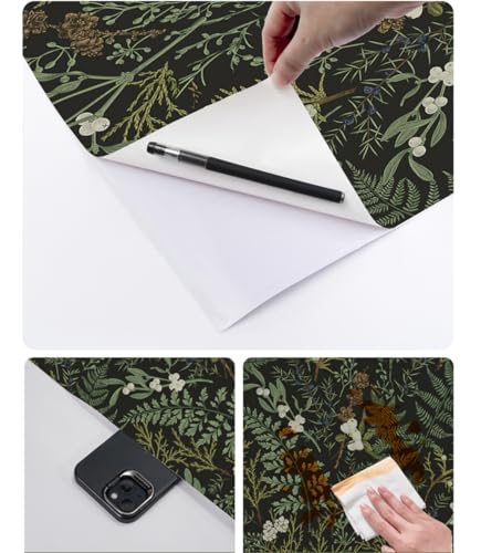 GLOW4U Dark Green Fern Botanical Peel and Stick Vinyl Shelf Liner 17.5x117"