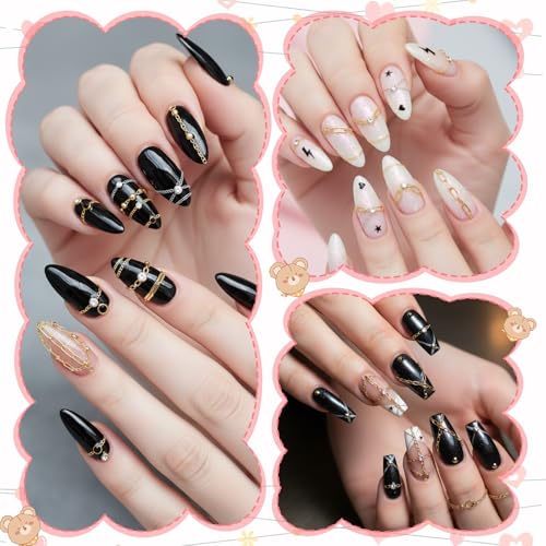 Bruislard 24-Piece Nail Art Chains and Beads Set - Gold and Silver Manicure Accessories