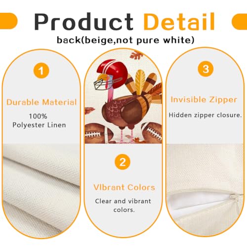 RABUSOFA Fall Thanksgiving Pillow Cover 18x18 Brown Turkey Football Decor