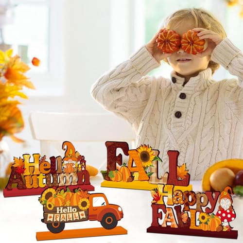 4Pcs Fall Table Decorations - Rustic Pumpkin & Gnome Centerpieces