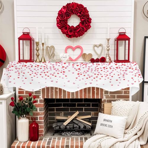 Pink Heart Shape Mantel Scarf - 70x17in Elegant Fireplace Decor