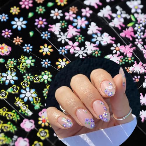 50 Sheets Floral Nail Stickers 3D Self-Adhesive Flower Decals Art Design