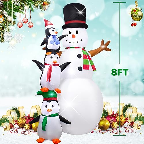 8 Foot Christmas Inflatable Snowman Penguin Decoration with LED Lights - White