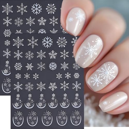 Snowflake Nail Art Stickers 6 Sheets – Gold White Blue 3D Decals for Winter Holidays