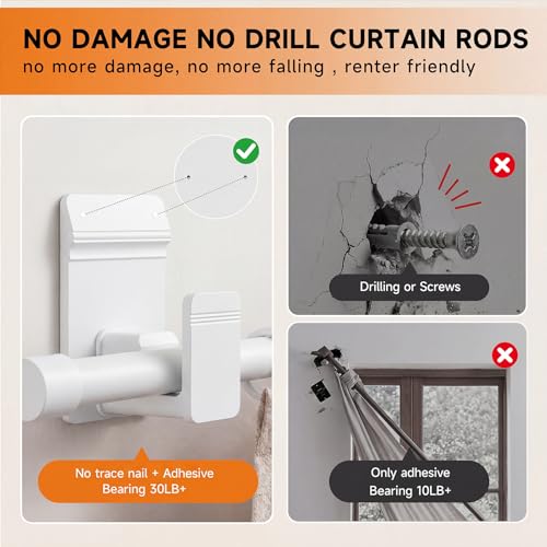 SIMEWIN No Drill Curtain Rod 30-45 Inches - Modern White, Dual Support