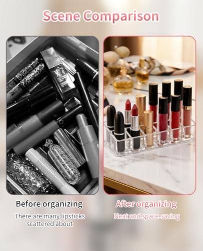 12 Slot Acrylic Lipstick Organizer - 2 Pack Clear Storage Holder