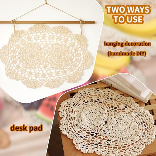 Fampery 2-Pack Vintage Crochet Lace Placemats, 10x14 Inch Cotton Doilies
