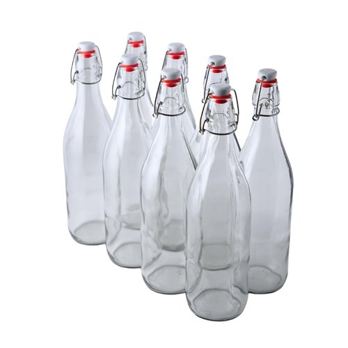 FastRack Swing Top Glass Bottles |16 oz – Pack of 8 | Clear, Flip Top Glass Bottles for Home Brewing, Carbonated Drinks, Kombucha, Fermentation, Water | Food Grade – ECO Friendly
