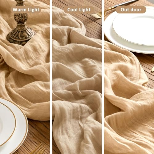 Mkobon Cheesecloth Table Runner 10 FT Champagne Boho Rustic Gauze