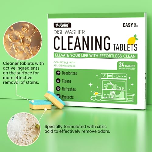 Y-Kelin Dishwasher Cleaner & Deodorizer Tablets - 24 Pack, Lemon Scent