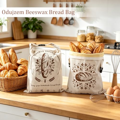 Odujzem Beeswax Bread Bags - 2 Pack XL Reusable for Sourdough