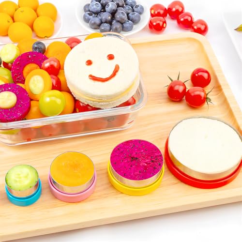 Nifogo Red Yellow 5pcs Round Cookie Cutter Set - Stainless Steel Baking Tools