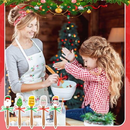 Christmas Silicone Spatula Set with Wooden Handles & Holiday Greeting Cards - 20 Pieces, Cute Style